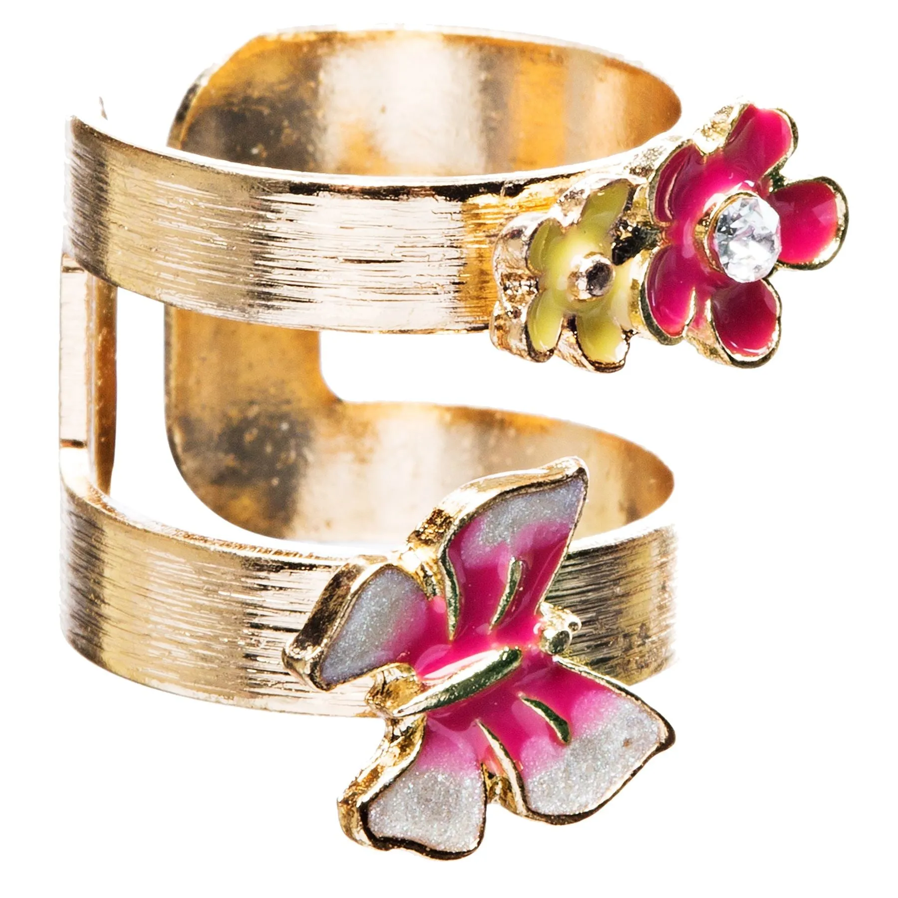 Adorable Butterfly Floral Decorated Crystal Fashion Open Ring