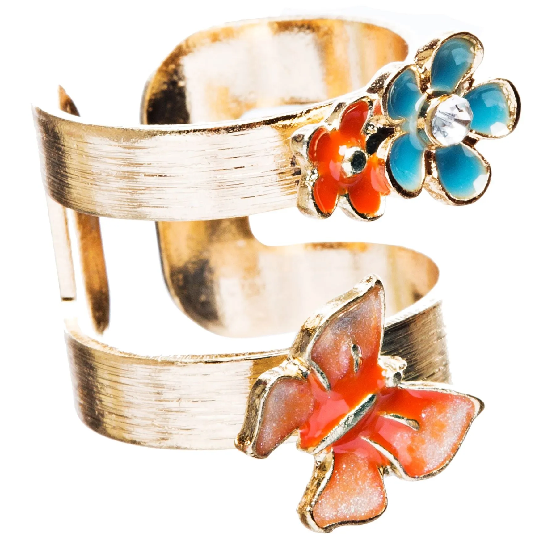 Adorable Butterfly Floral Decorated Crystal Fashion Open Ring