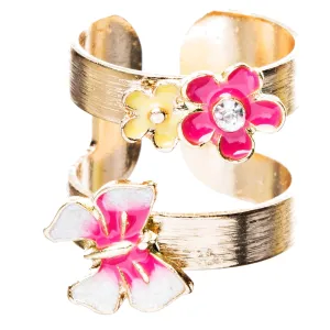 Adorable Butterfly Floral Decorated Crystal Fashion Open Ring