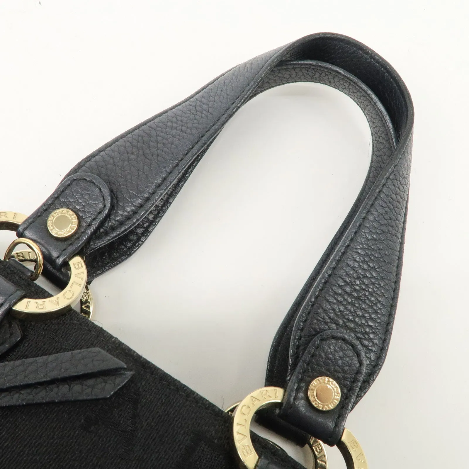 BVLGARI Logo Mania Canvas Leather 2Way Bag Hand Bag Black Used