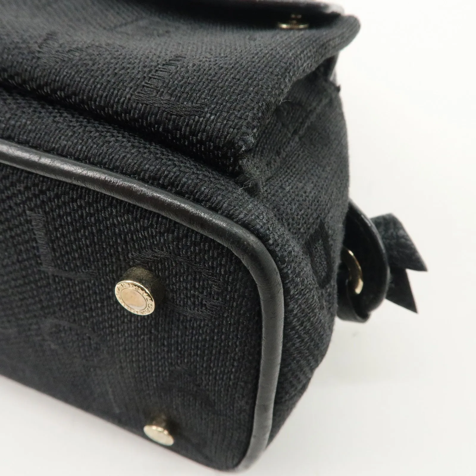 BVLGARI Logo Mania Canvas Leather 2Way Bag Hand Bag Black Used
