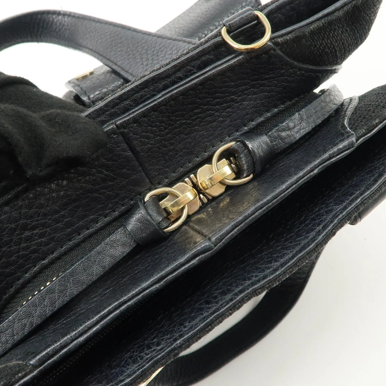 BVLGARI Logo Mania Canvas Leather 2Way Bag Hand Bag Black Used