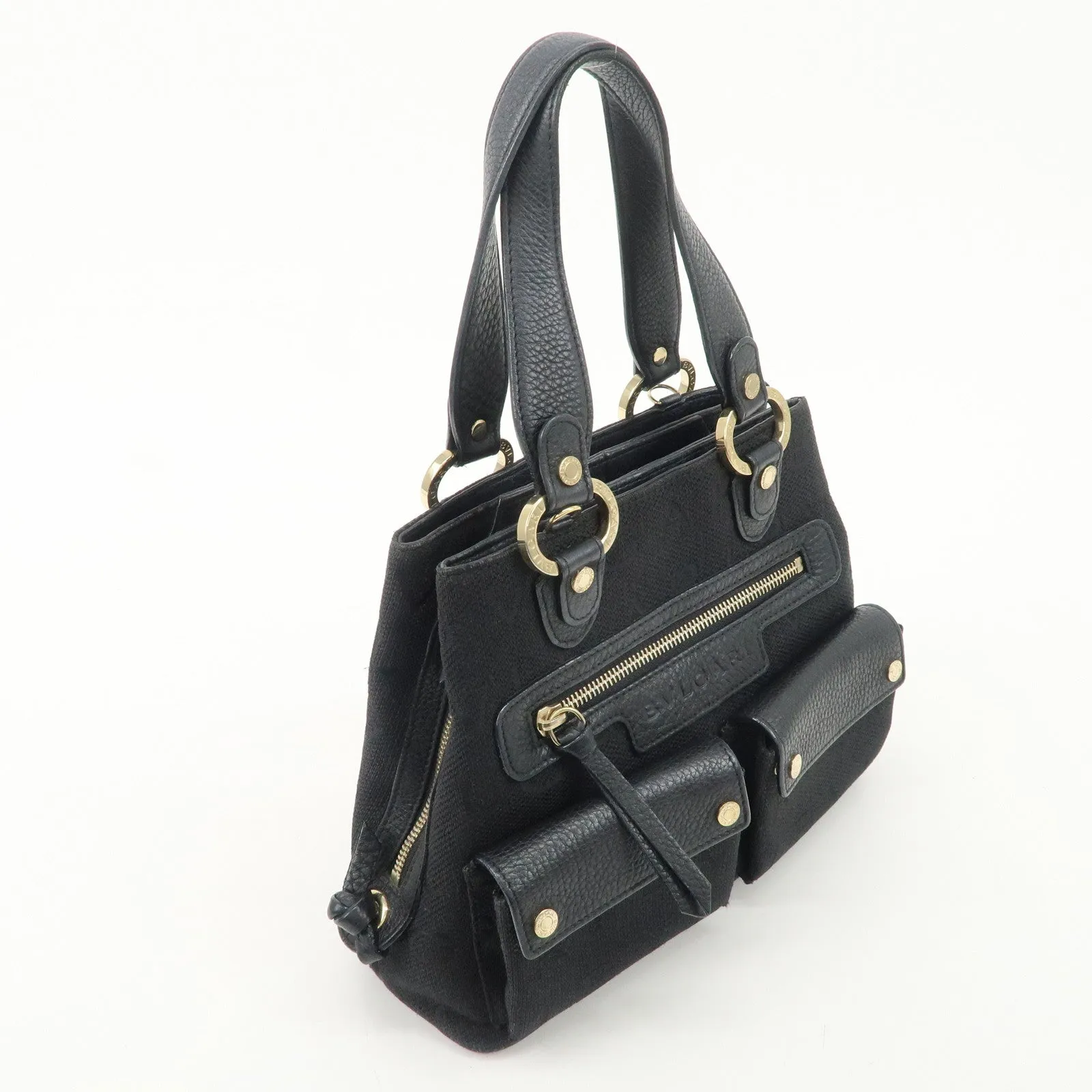 BVLGARI Logo Mania Canvas Leather 2Way Bag Hand Bag Black Used