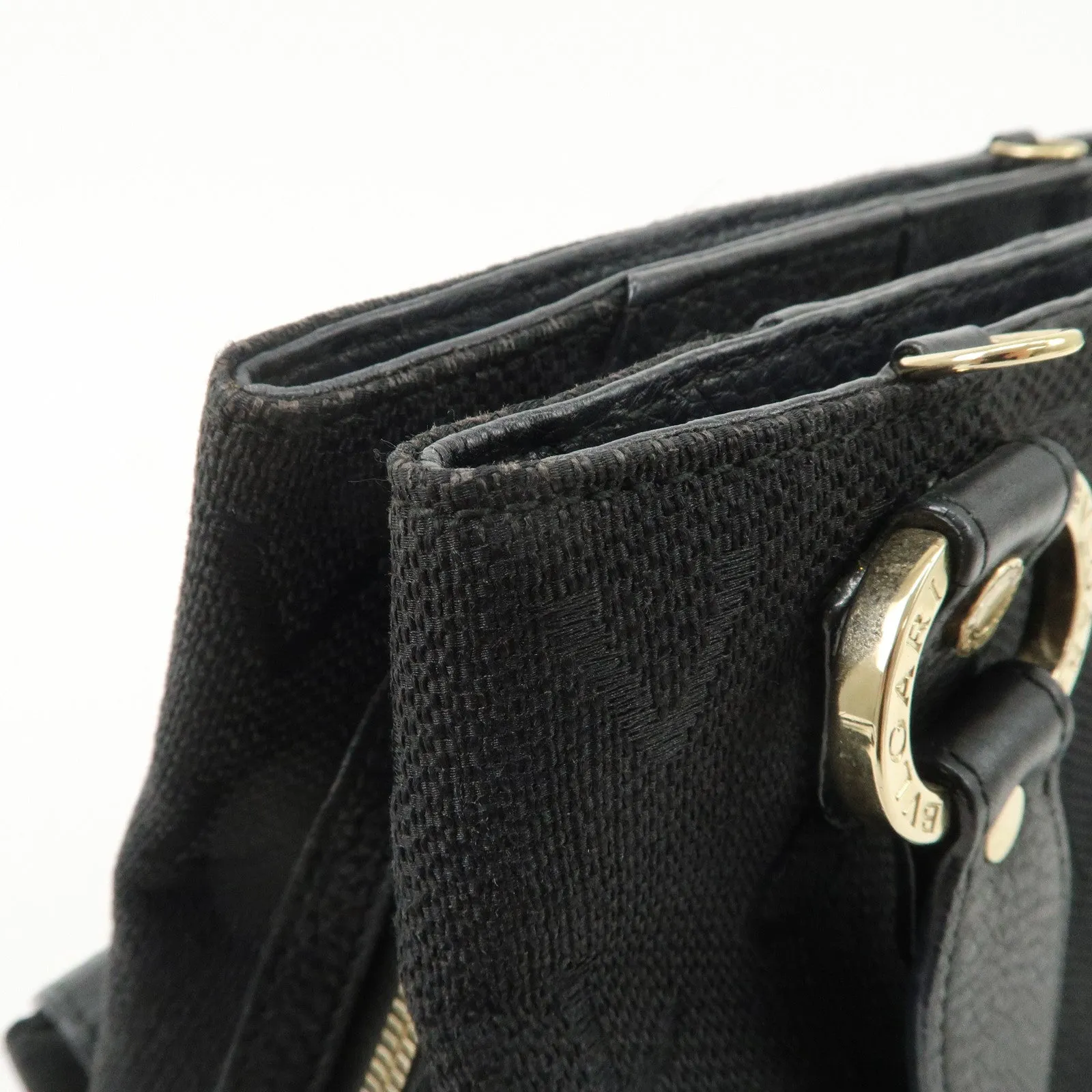 BVLGARI Logo Mania Canvas Leather 2Way Bag Hand Bag Black Used