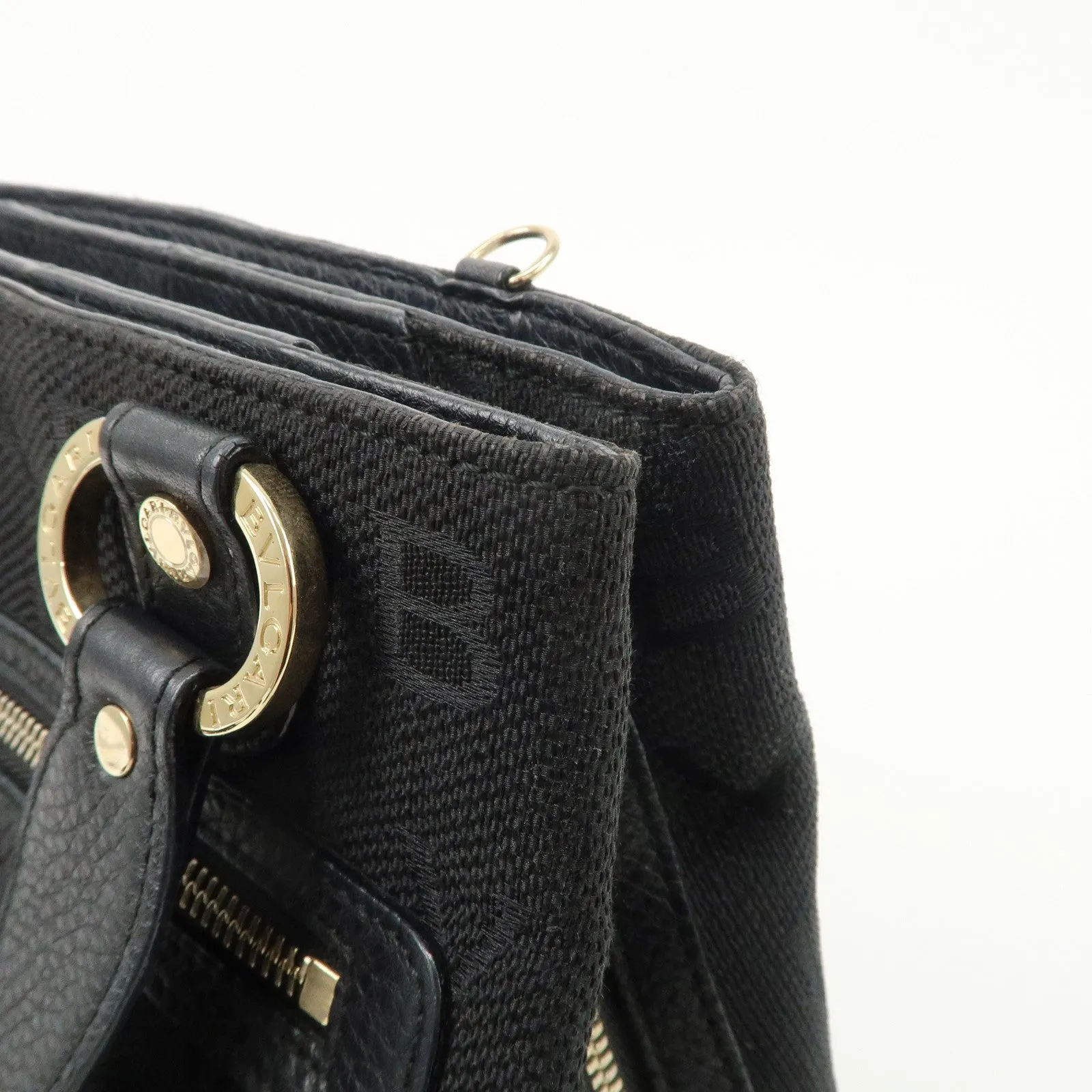 BVLGARI Logo Mania Canvas Leather 2Way Bag Hand Bag Black Used