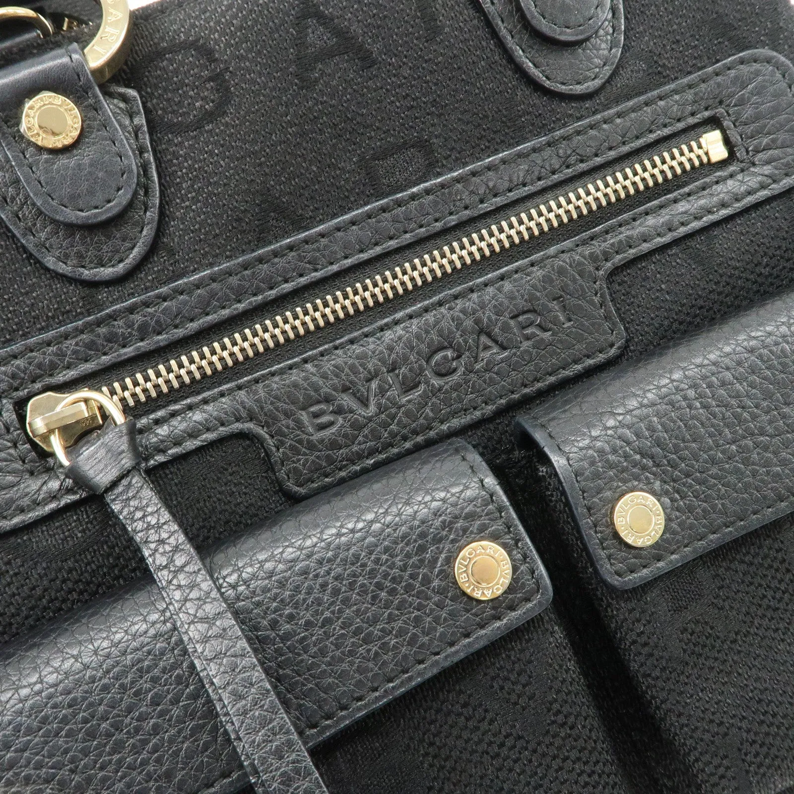 BVLGARI Logo Mania Canvas Leather 2Way Bag Hand Bag Black Used