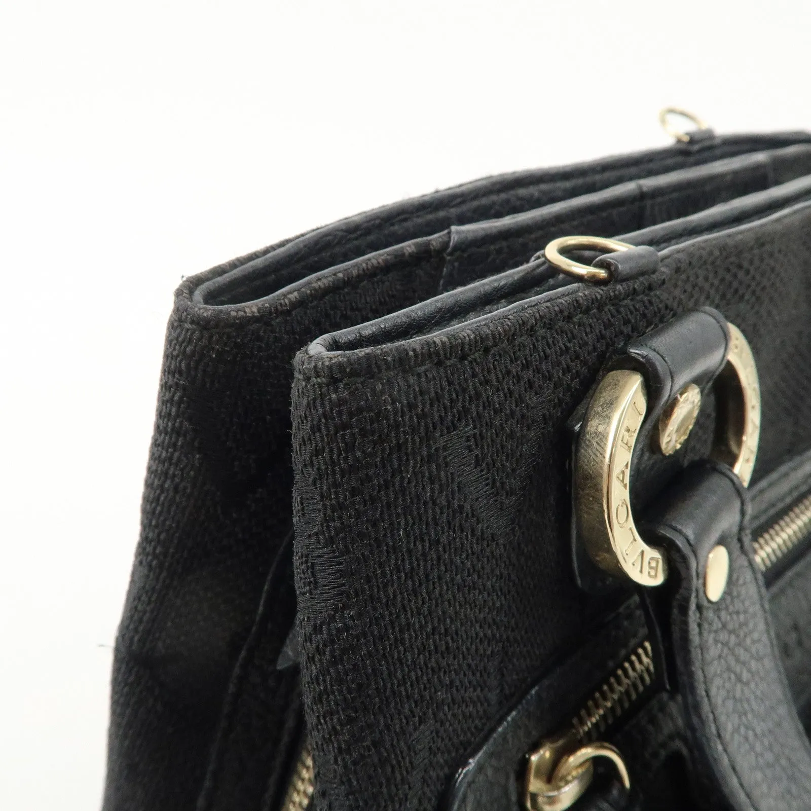 BVLGARI Logo Mania Canvas Leather 2Way Bag Hand Bag Black Used