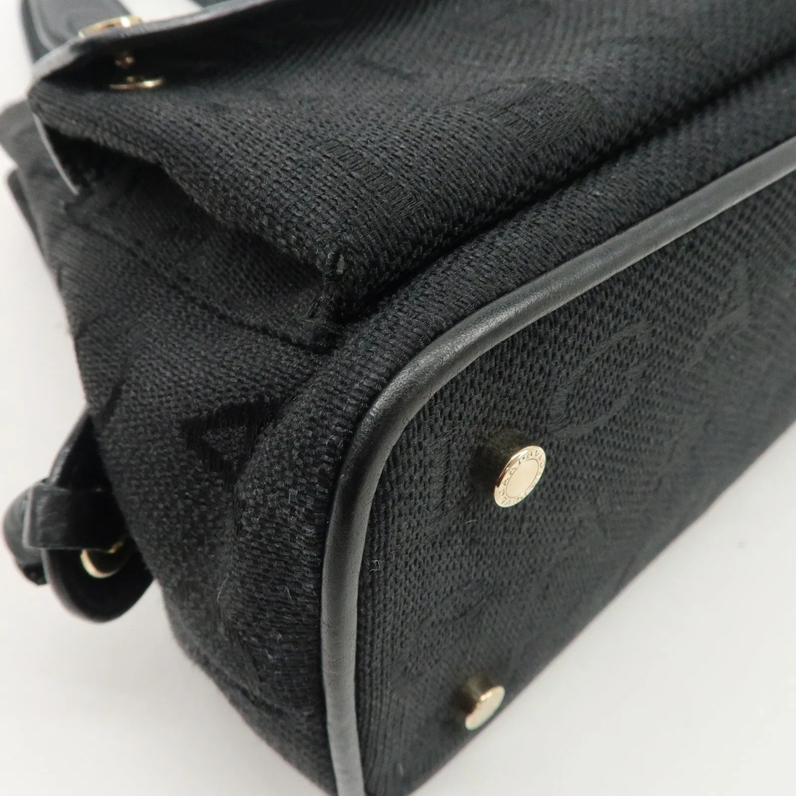 BVLGARI Logo Mania Canvas Leather 2Way Bag Hand Bag Black Used