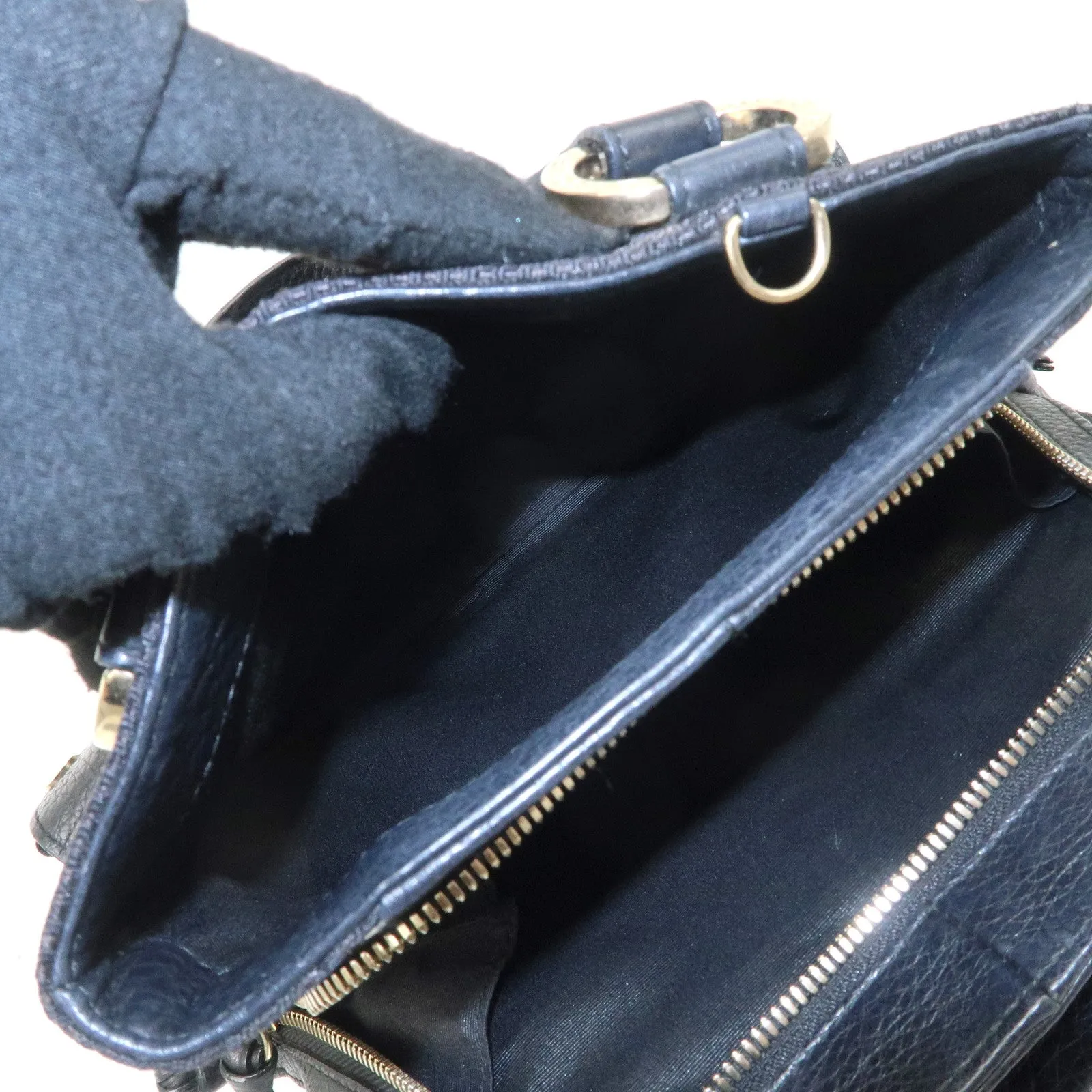 BVLGARI Logo Mania Canvas Leather 2Way Bag Hand Bag Black Used
