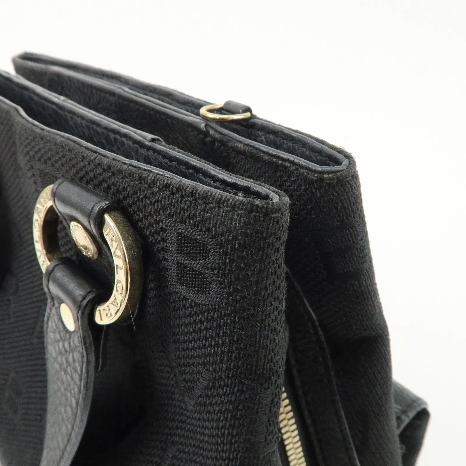 BVLGARI Logo Mania Canvas Leather 2Way Bag Hand Bag Black Used