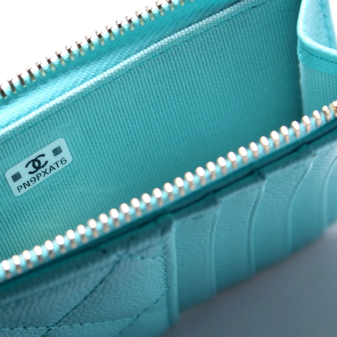 CC Flap Zip Card Holder Caviar RFID Teal
