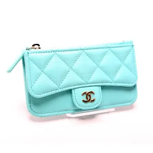 CC Flap Zip Card Holder Caviar RFID Teal