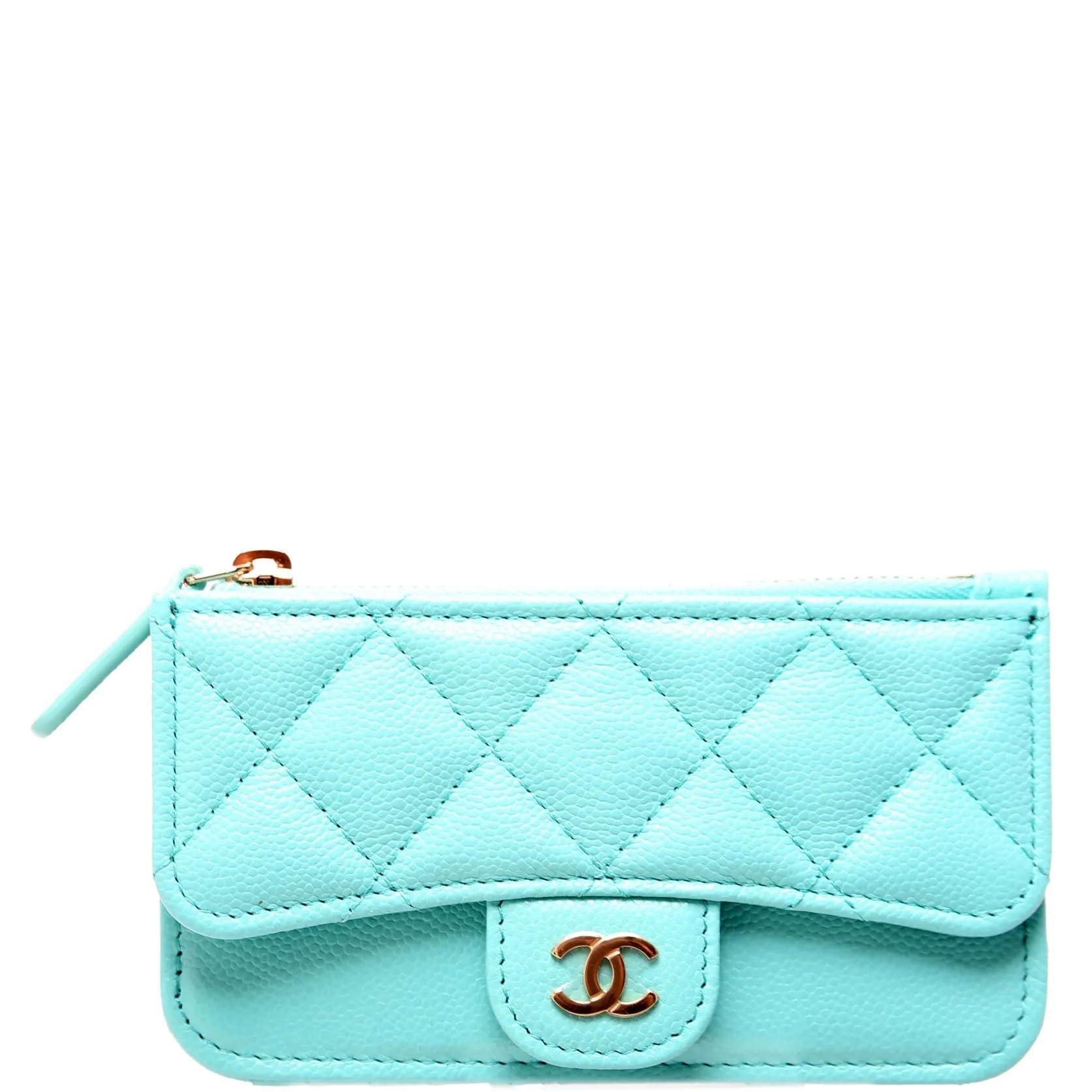 CC Flap Zip Card Holder Caviar RFID Teal