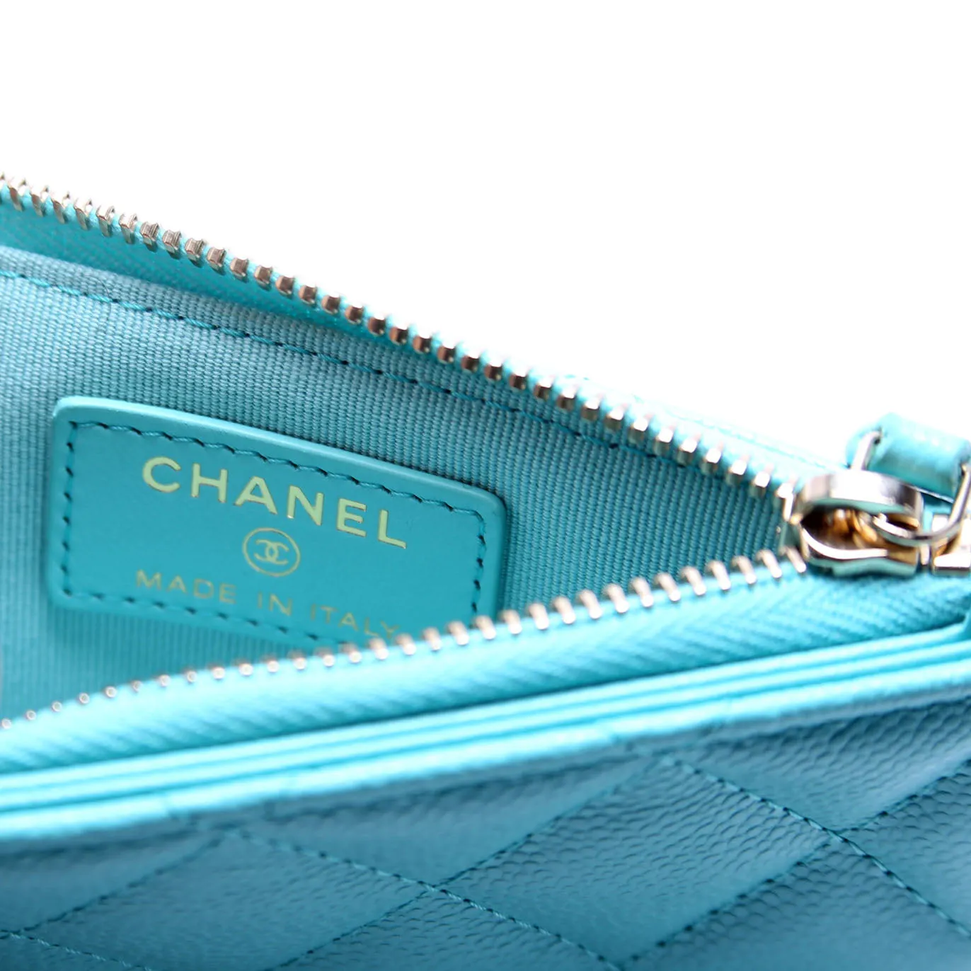 CC Flap Zip Card Holder Caviar RFID Teal