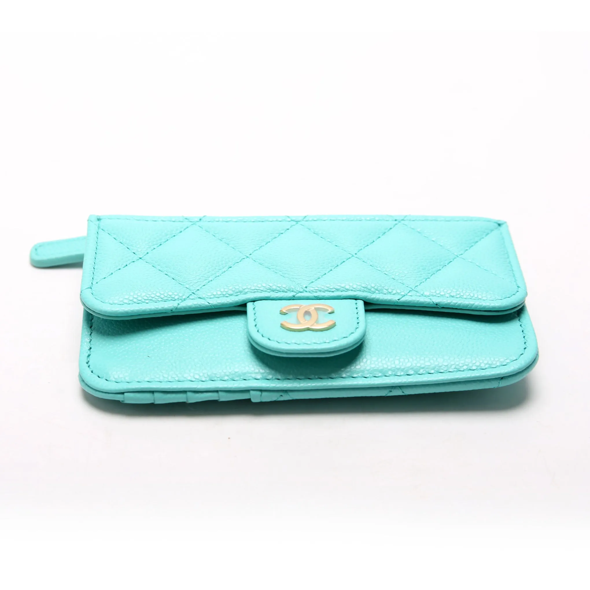 CC Flap Zip Card Holder Caviar RFID Teal