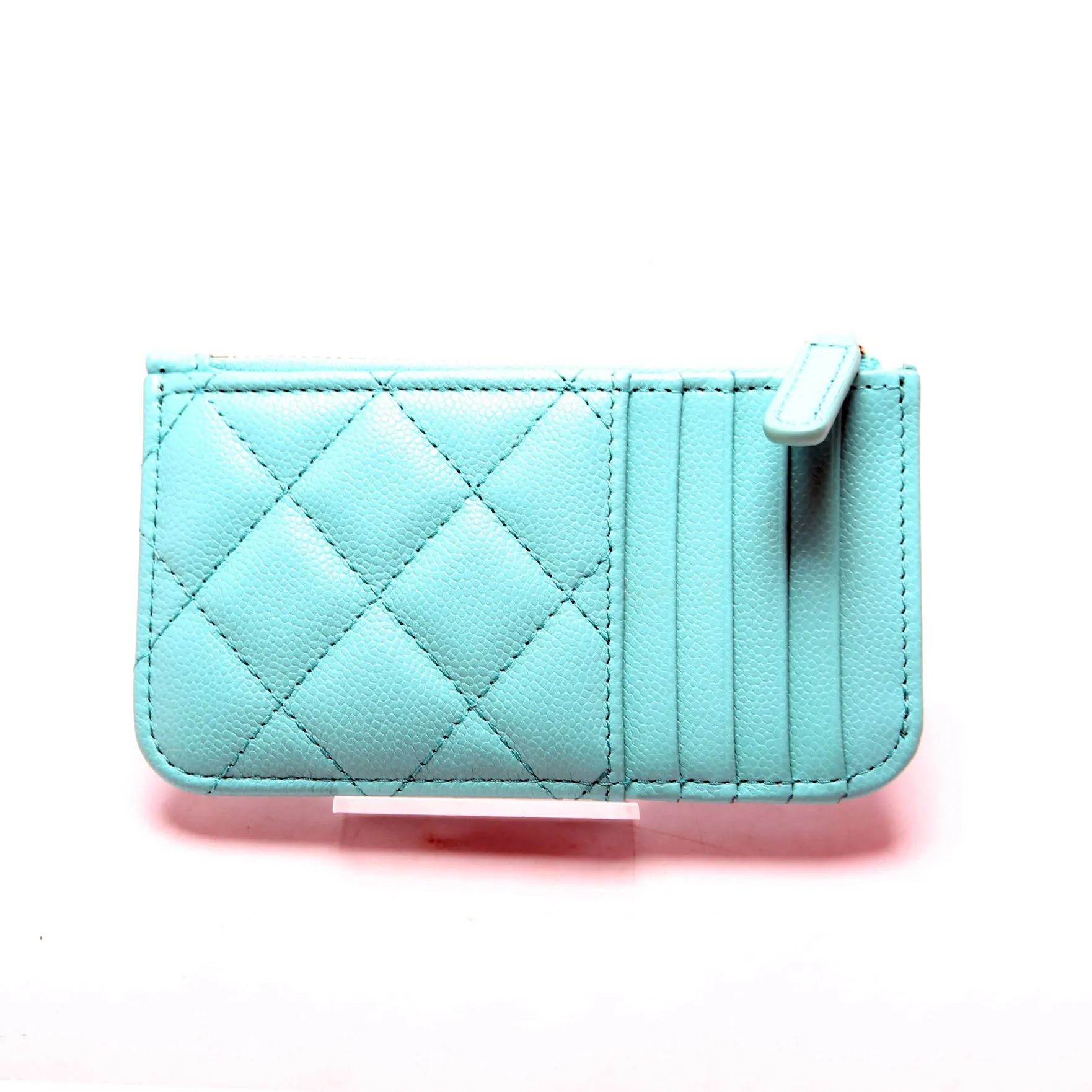 CC Flap Zip Card Holder Caviar RFID Teal
