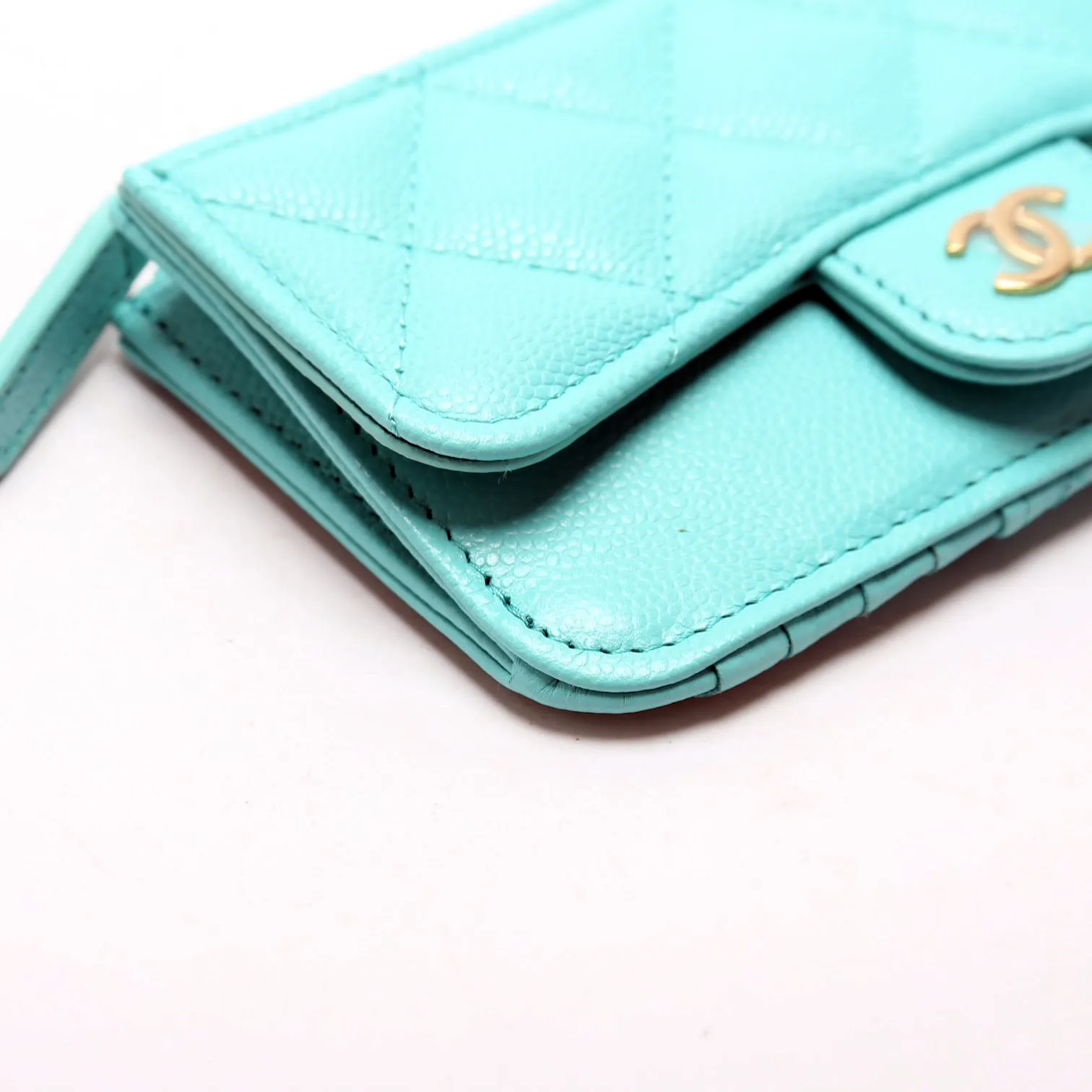 CC Flap Zip Card Holder Caviar RFID Teal