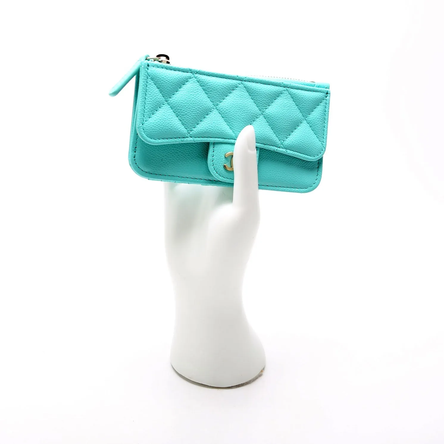 CC Flap Zip Card Holder Caviar RFID Teal