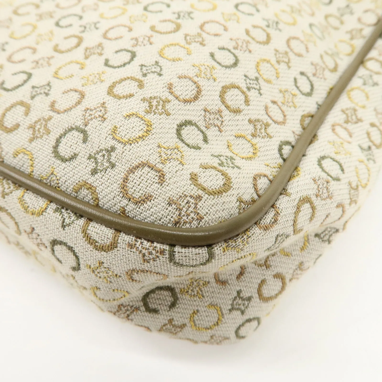 CELINE Canvas Leather Shoulder Bag Hand Bag Ivory Khaki Green Used