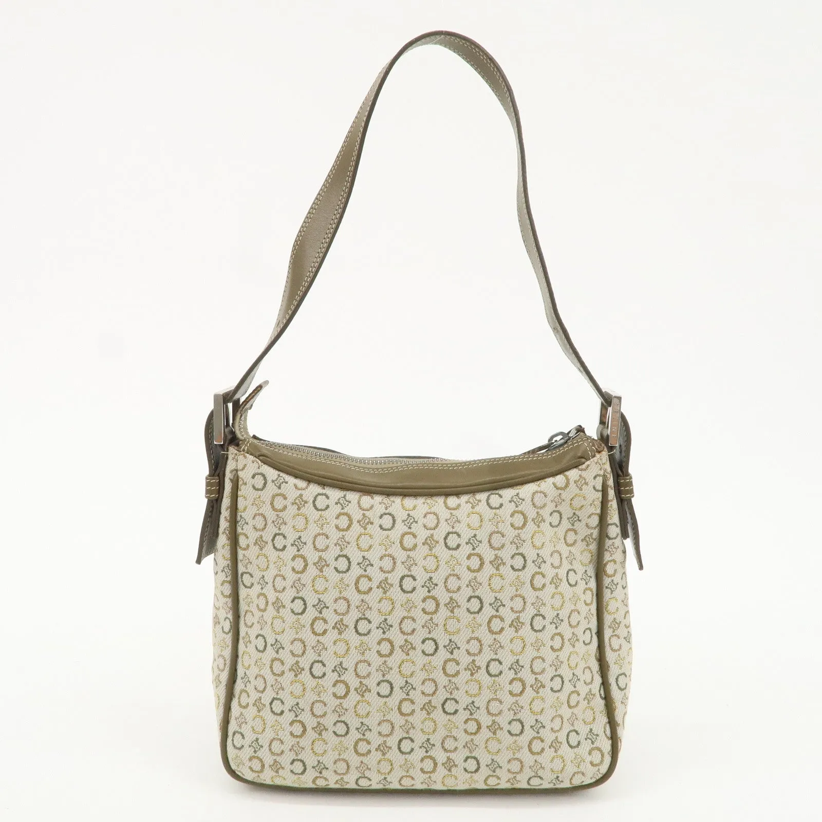 CELINE Canvas Leather Shoulder Bag Hand Bag Ivory Khaki Green Used