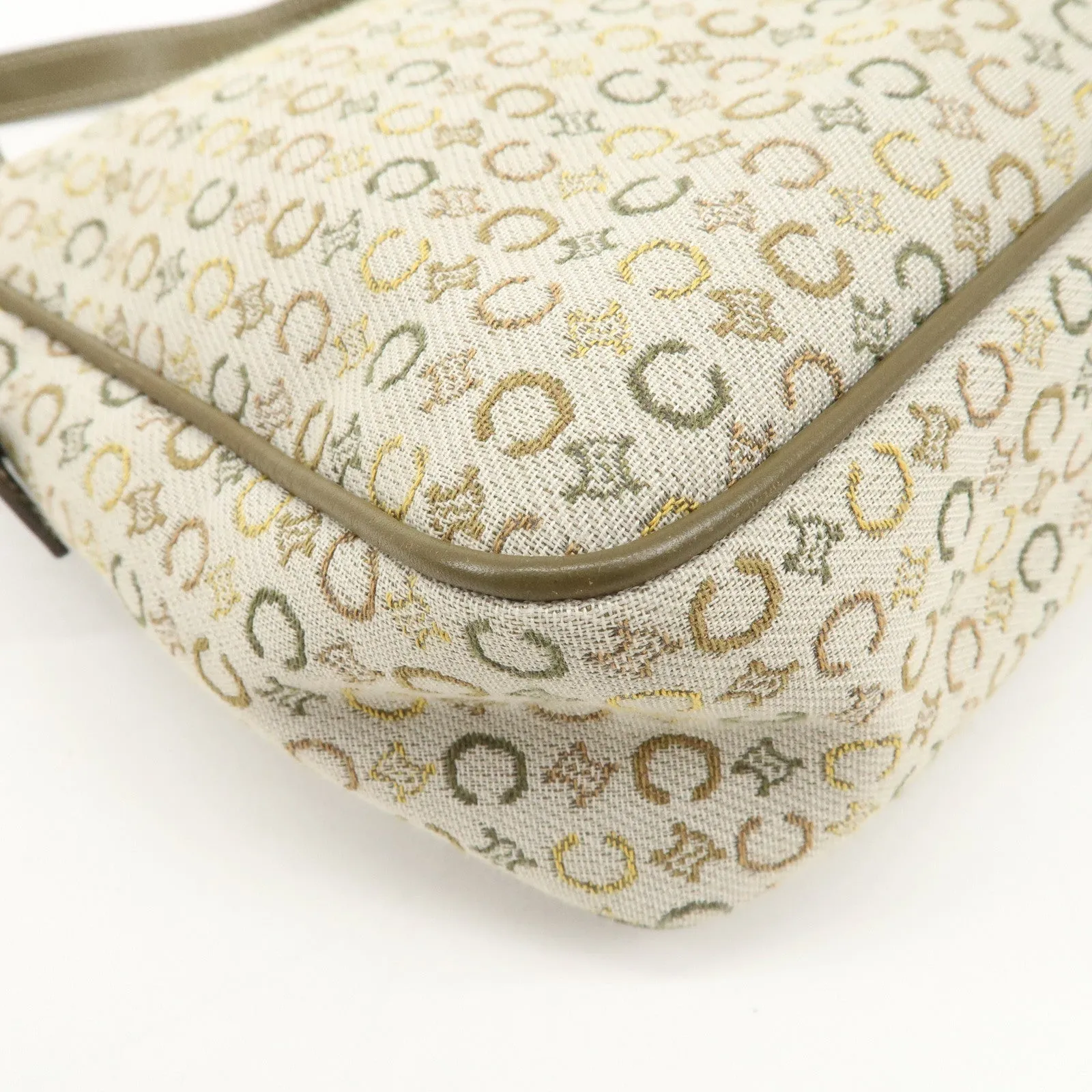 CELINE Canvas Leather Shoulder Bag Hand Bag Ivory Khaki Green Used