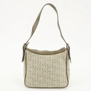 CELINE Canvas Leather Shoulder Bag Hand Bag Ivory Khaki Green Used