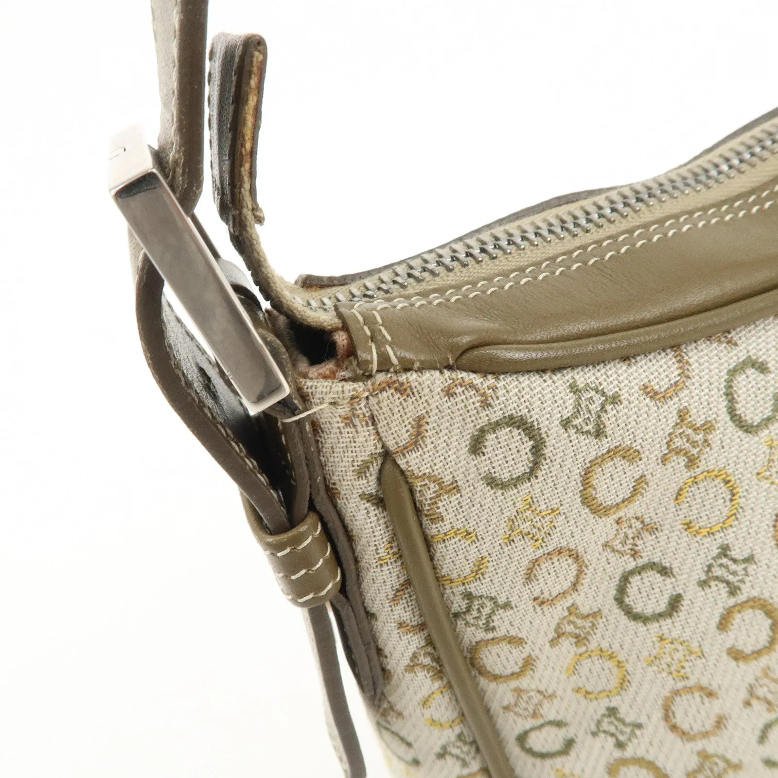 CELINE Canvas Leather Shoulder Bag Hand Bag Ivory Khaki Green Used