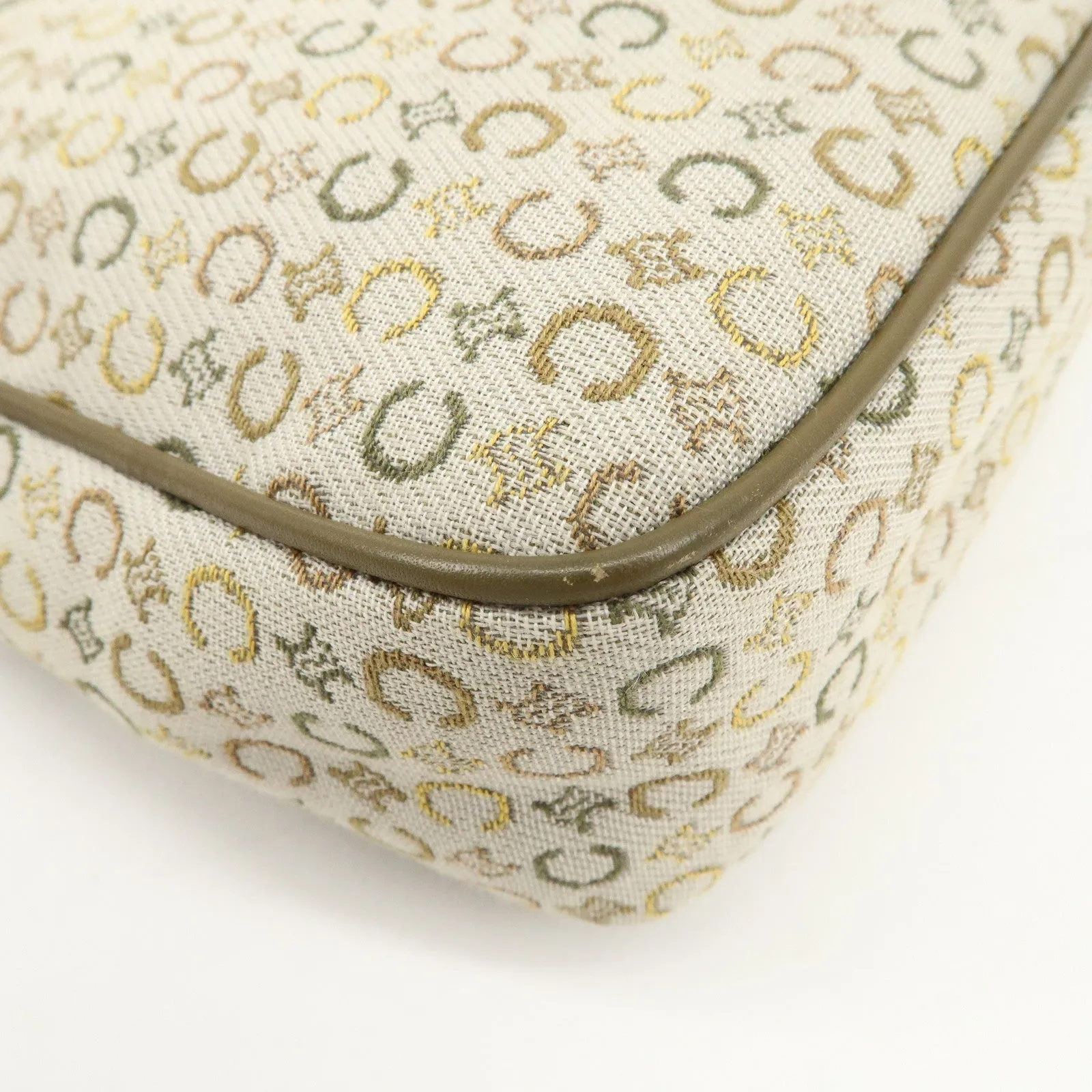 CELINE Canvas Leather Shoulder Bag Hand Bag Ivory Khaki Green Used