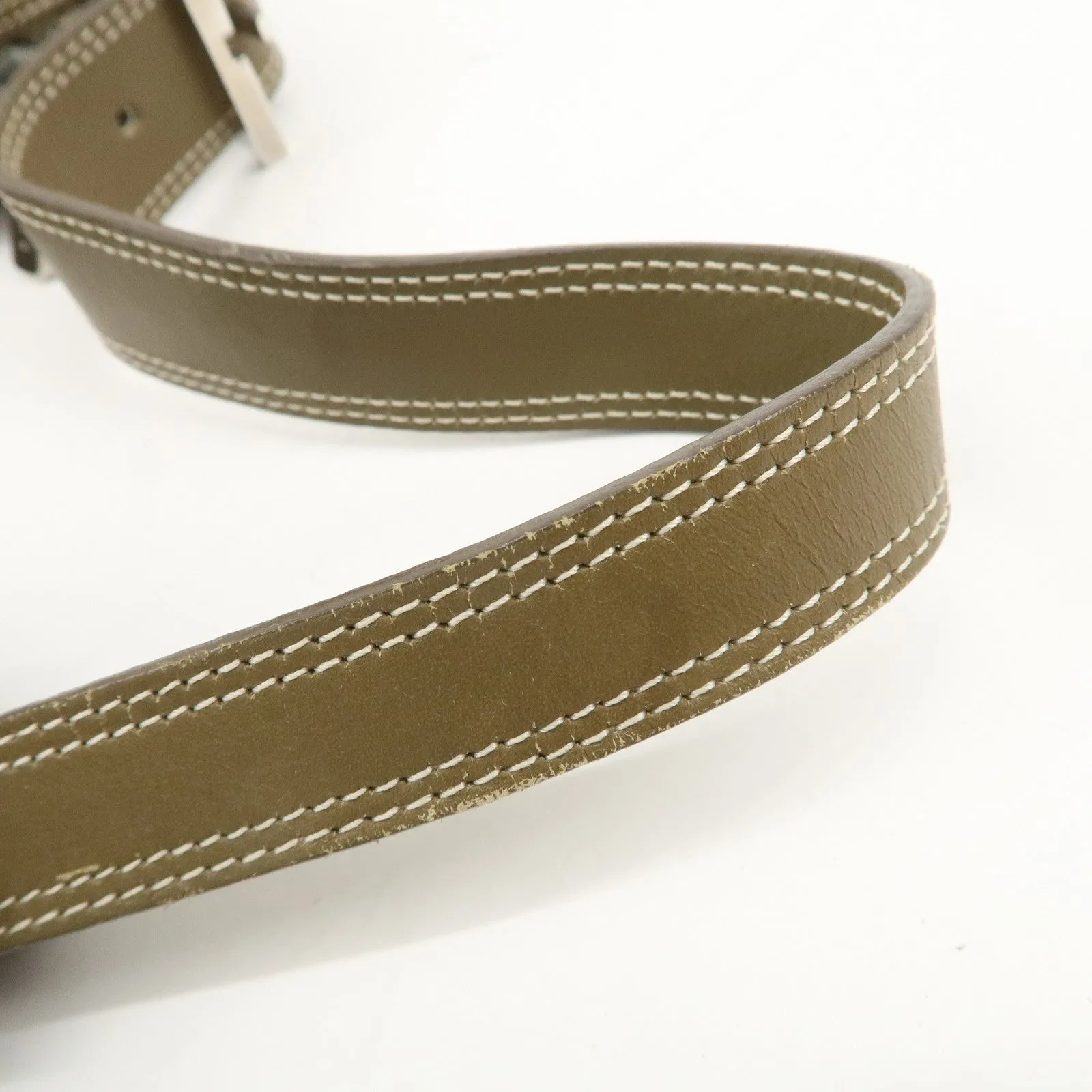 CELINE Canvas Leather Shoulder Bag Hand Bag Ivory Khaki Green Used