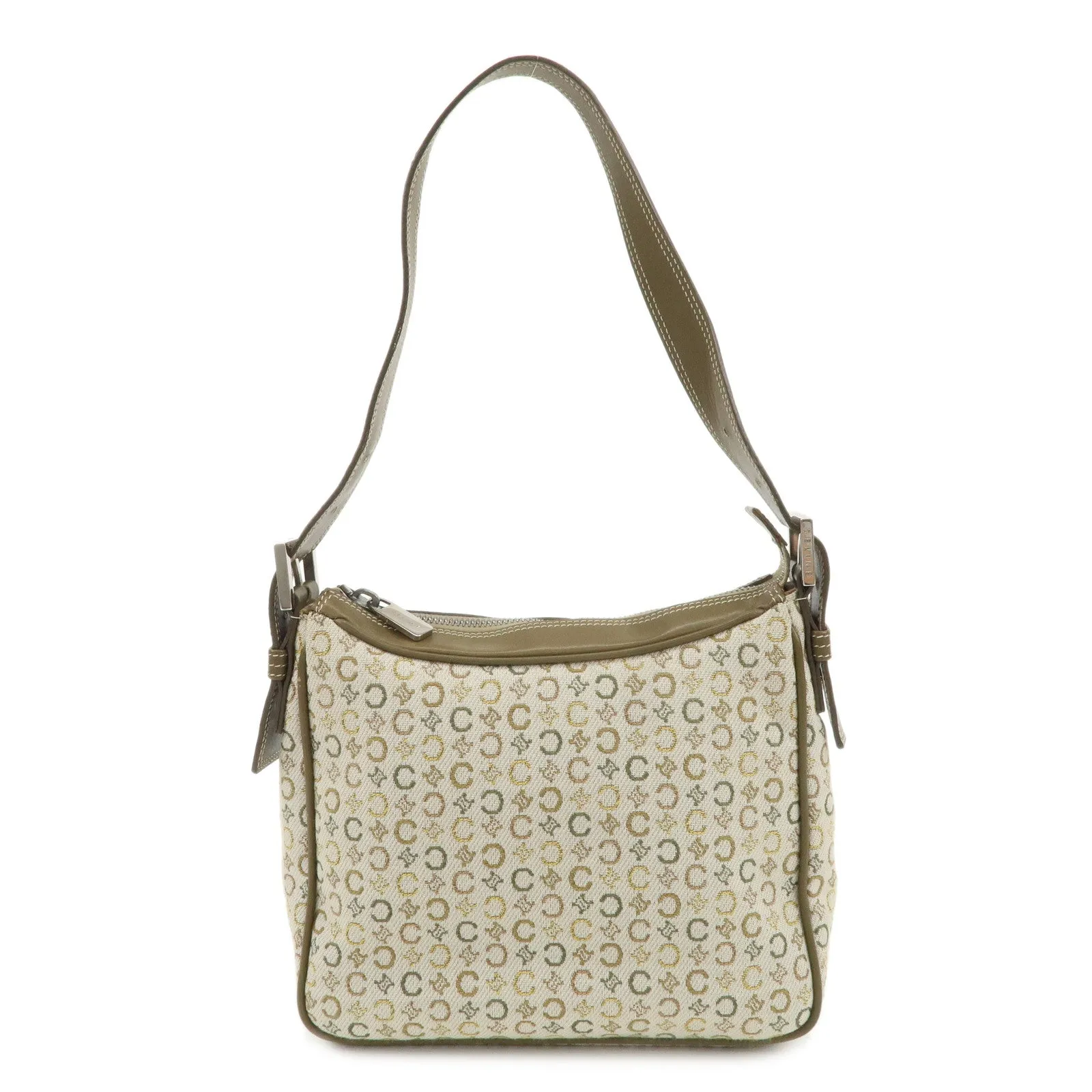 CELINE Canvas Leather Shoulder Bag Hand Bag Ivory Khaki Green Used