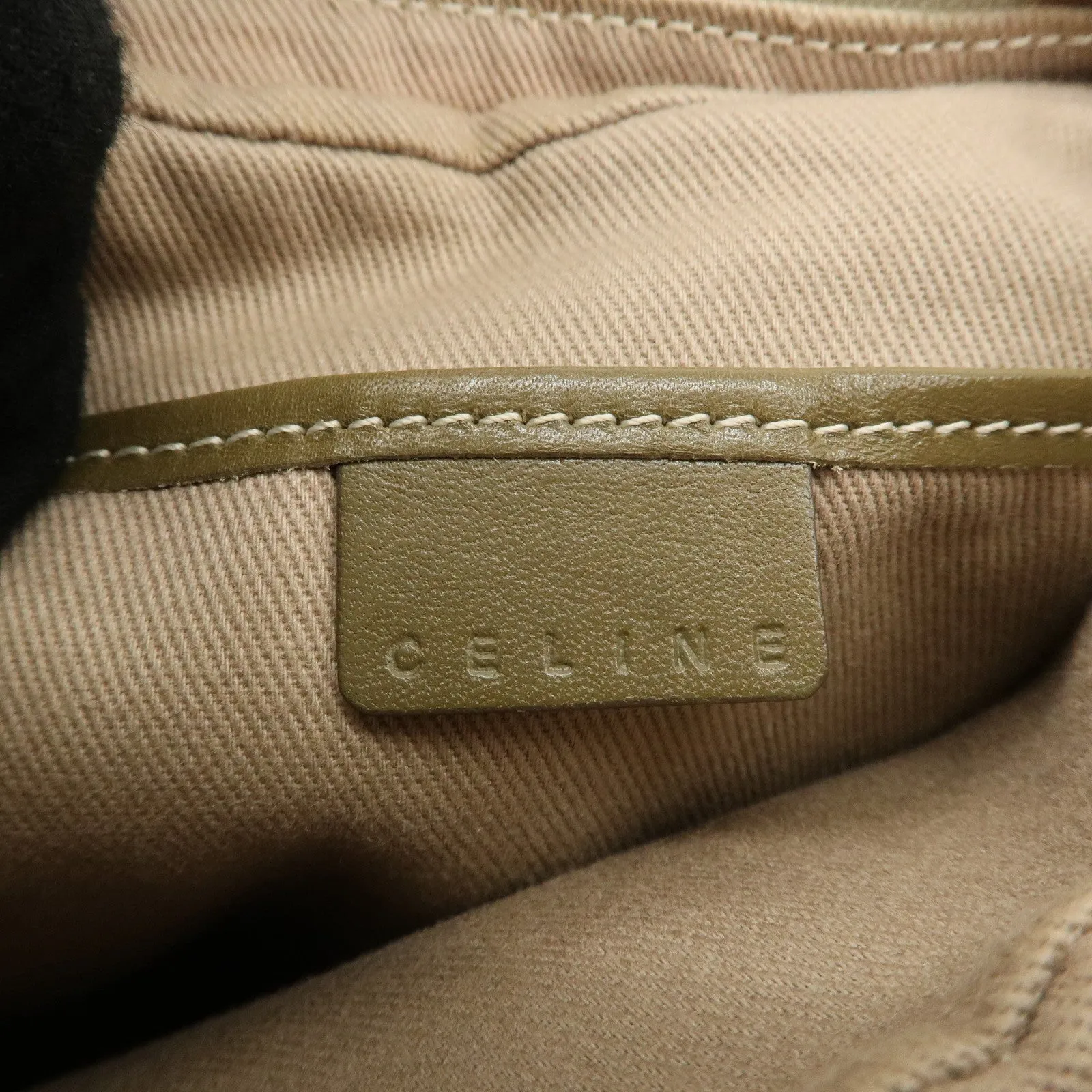 CELINE Canvas Leather Shoulder Bag Hand Bag Ivory Khaki Green Used