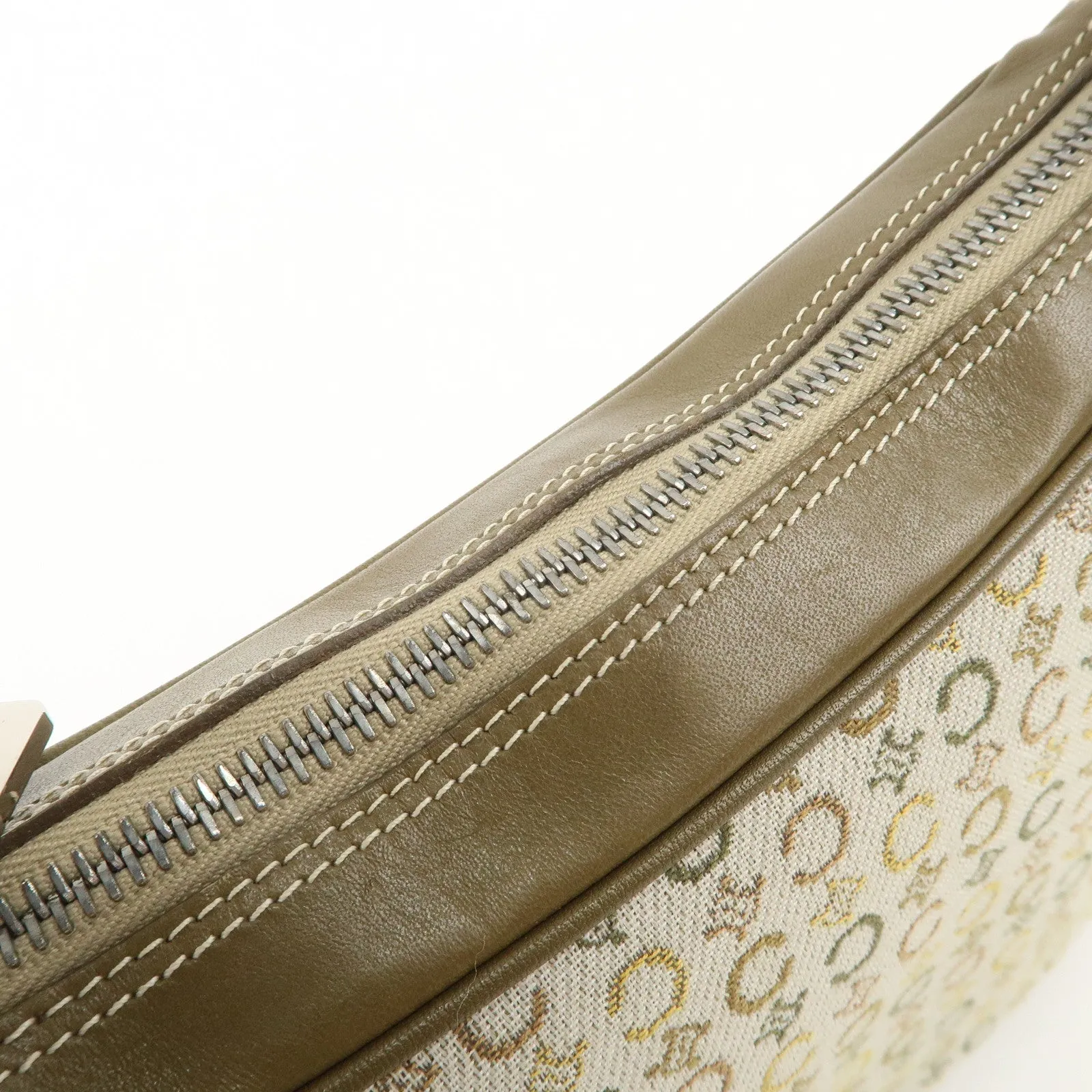 CELINE Canvas Leather Shoulder Bag Hand Bag Ivory Khaki Green Used