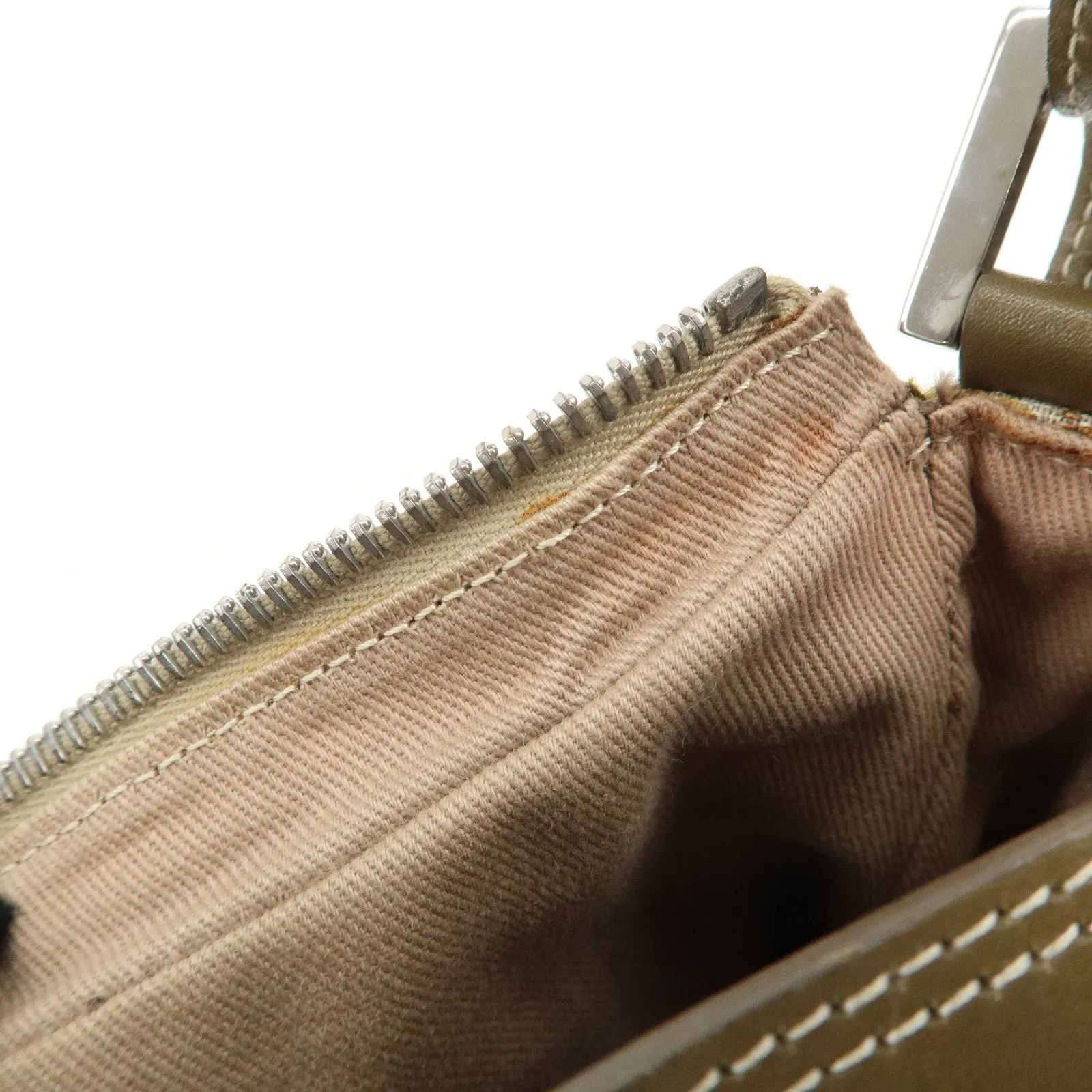 CELINE Canvas Leather Shoulder Bag Hand Bag Ivory Khaki Green Used