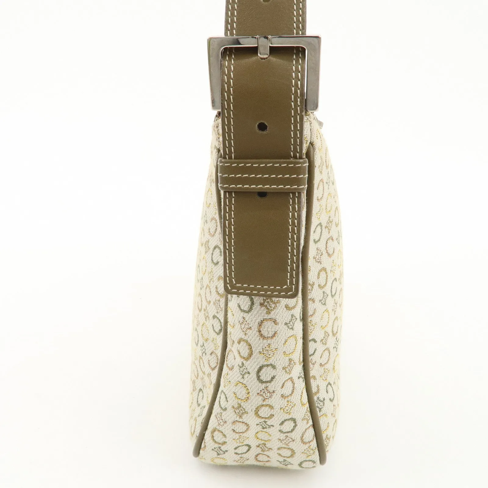 CELINE Canvas Leather Shoulder Bag Hand Bag Ivory Khaki Green Used
