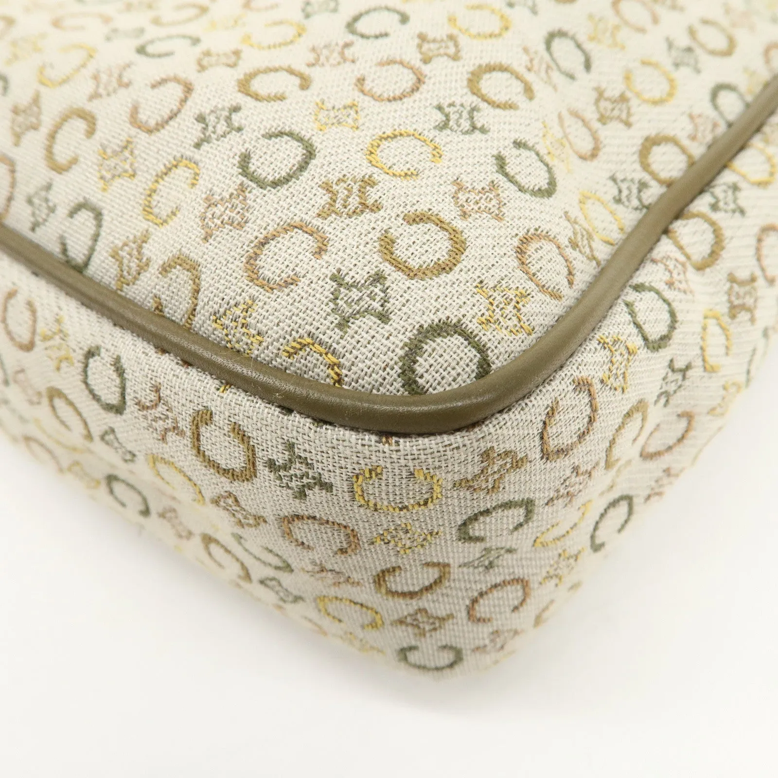 CELINE Canvas Leather Shoulder Bag Hand Bag Ivory Khaki Green Used