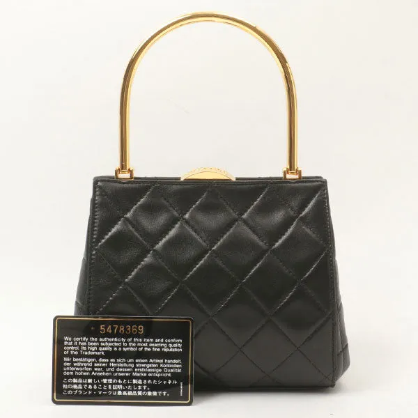 Chanel Around 1998 Made Logo Metal Clasp Handbag Black