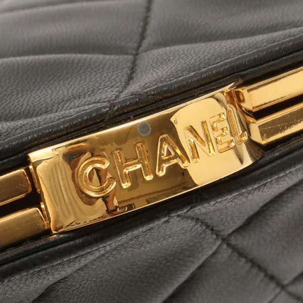 Chanel Around 1998 Made Logo Metal Clasp Handbag Black