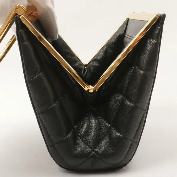 Chanel Around 1998 Made Logo Metal Clasp Handbag Black