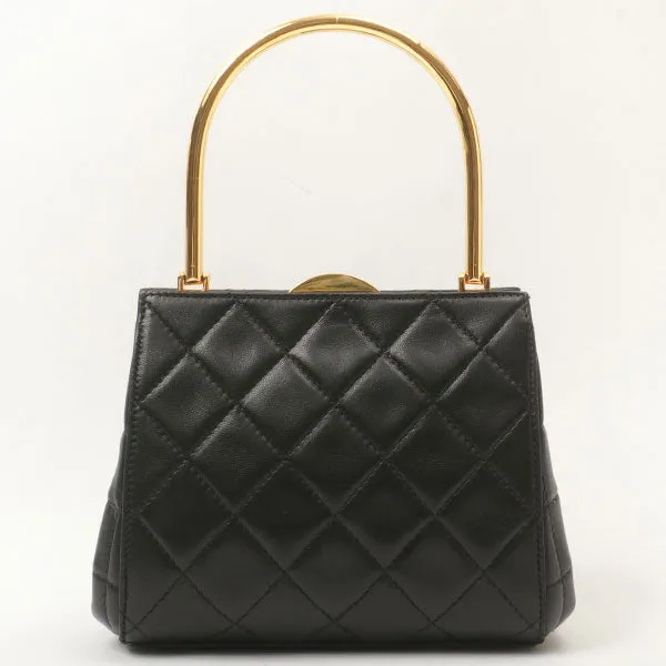 Chanel Around 1998 Made Logo Metal Clasp Handbag Black