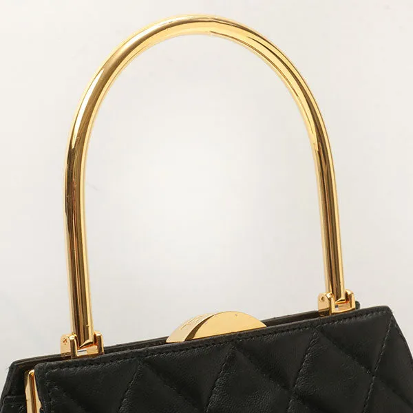Chanel Around 1998 Made Logo Metal Clasp Handbag Black