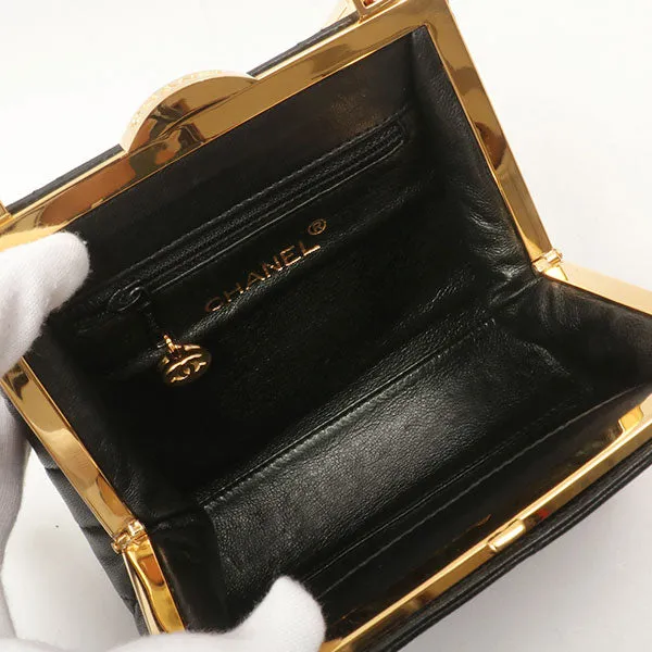 Chanel Around 1998 Made Logo Metal Clasp Handbag Black