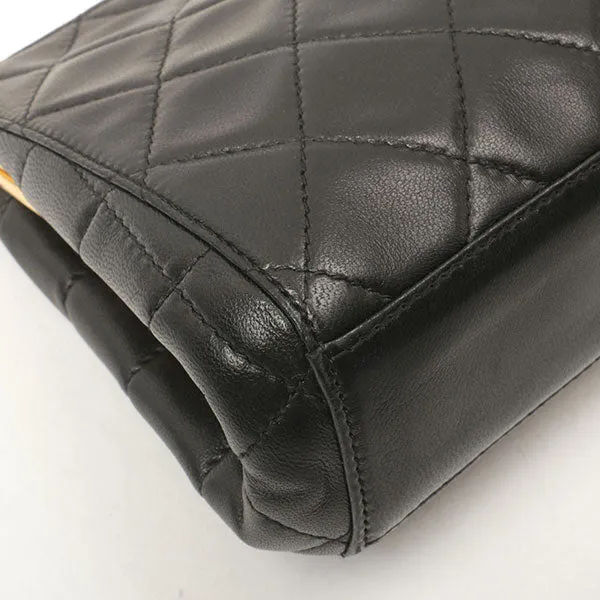 Chanel Around 1998 Made Logo Metal Clasp Handbag Black
