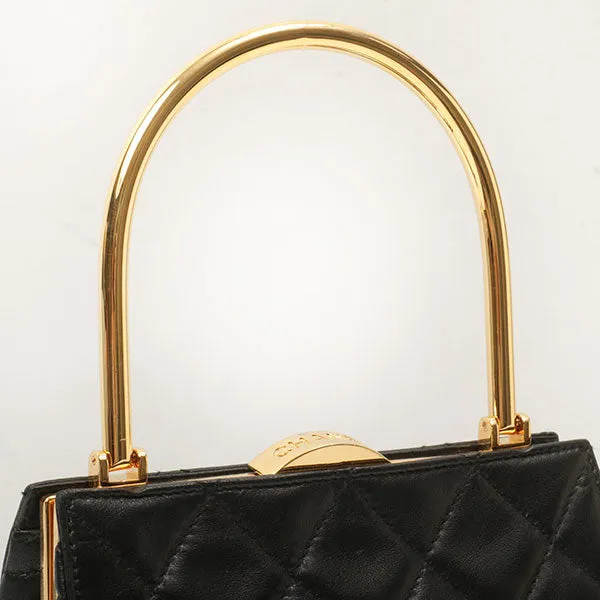 Chanel Around 1998 Made Logo Metal Clasp Handbag Black