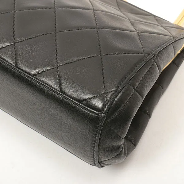 Chanel Around 1998 Made Logo Metal Clasp Handbag Black
