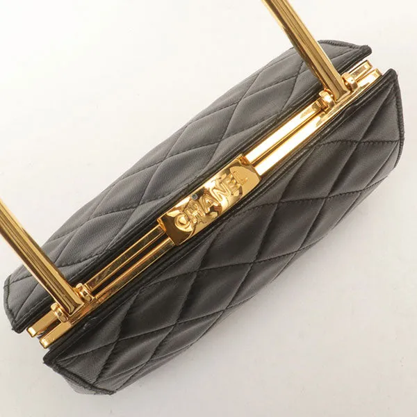 Chanel Around 1998 Made Logo Metal Clasp Handbag Black