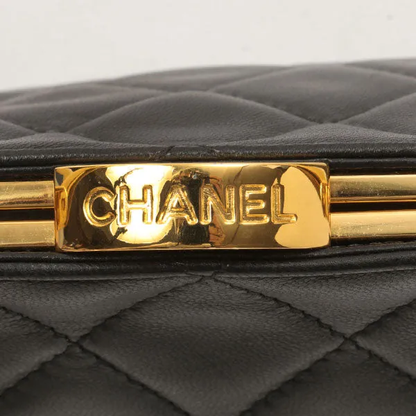 Chanel Around 1998 Made Logo Metal Clasp Handbag Black