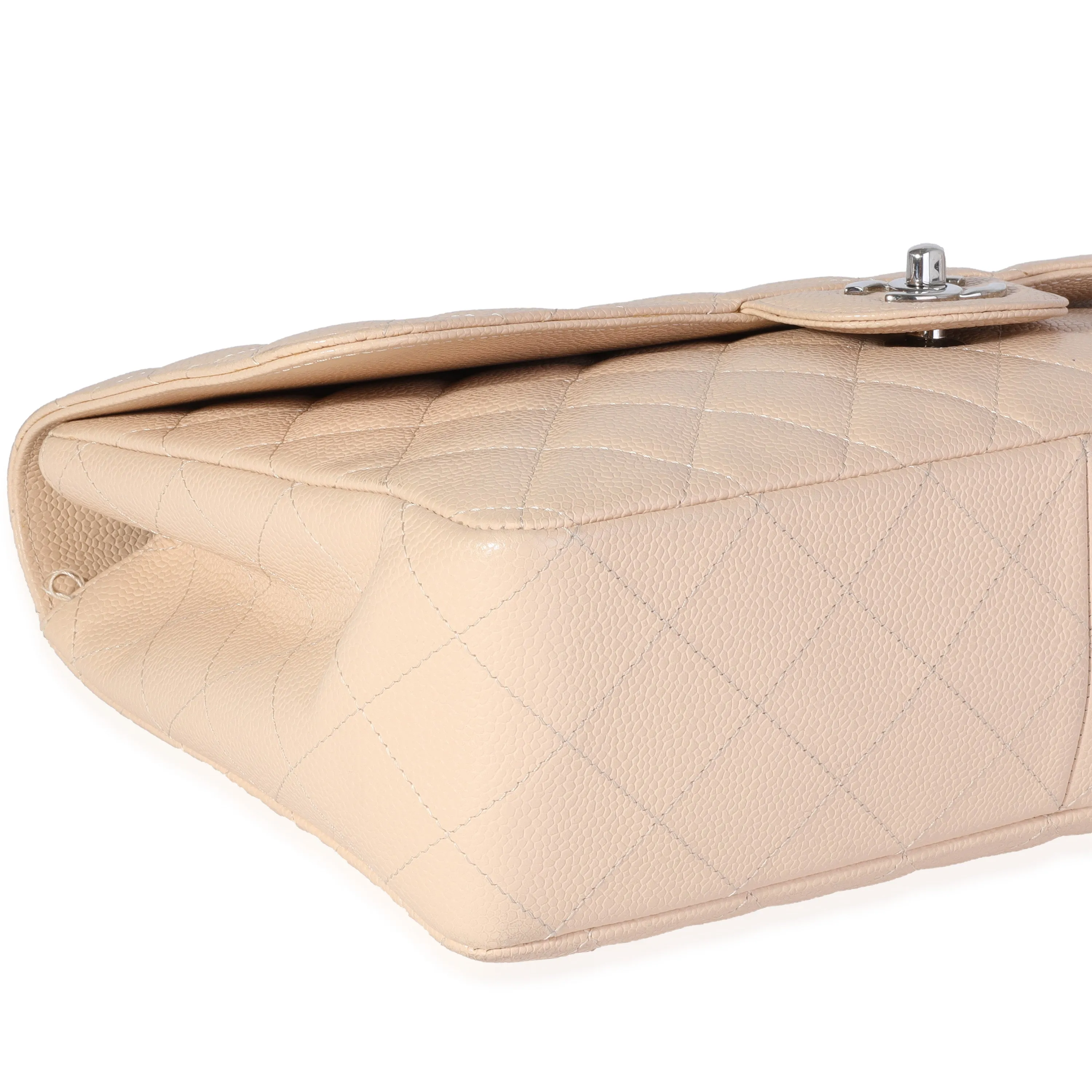 CHANEL Beige Quilted Caviar Jumbo Classic Single Flap Bag