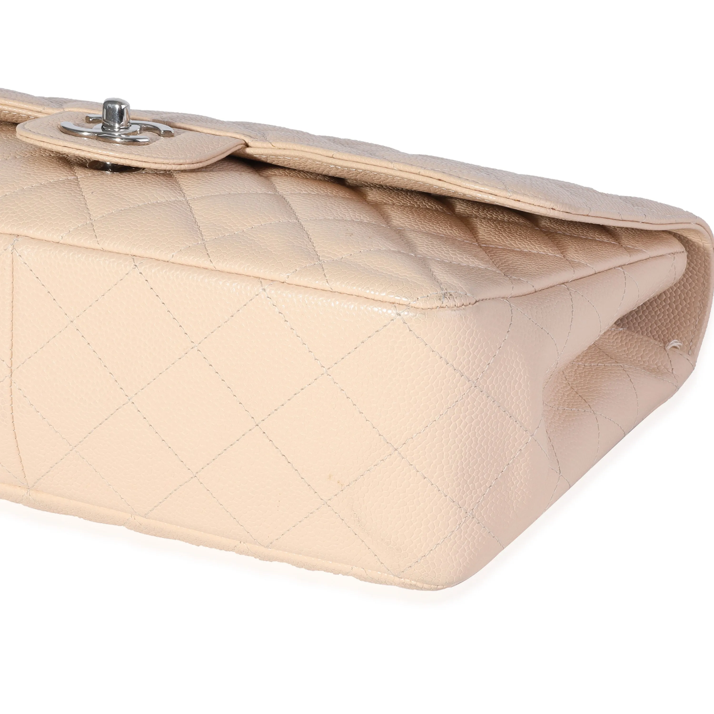 CHANEL Beige Quilted Caviar Jumbo Classic Single Flap Bag