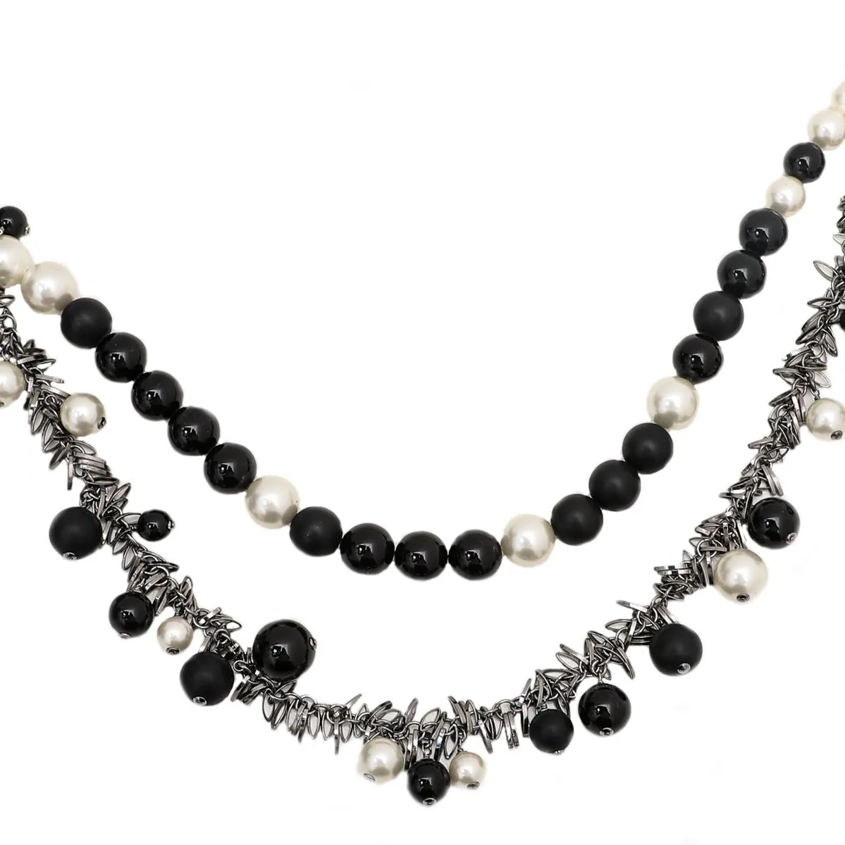 Chanel Bicolor CC Multi Layer Faux Pearl Lariat Necklace