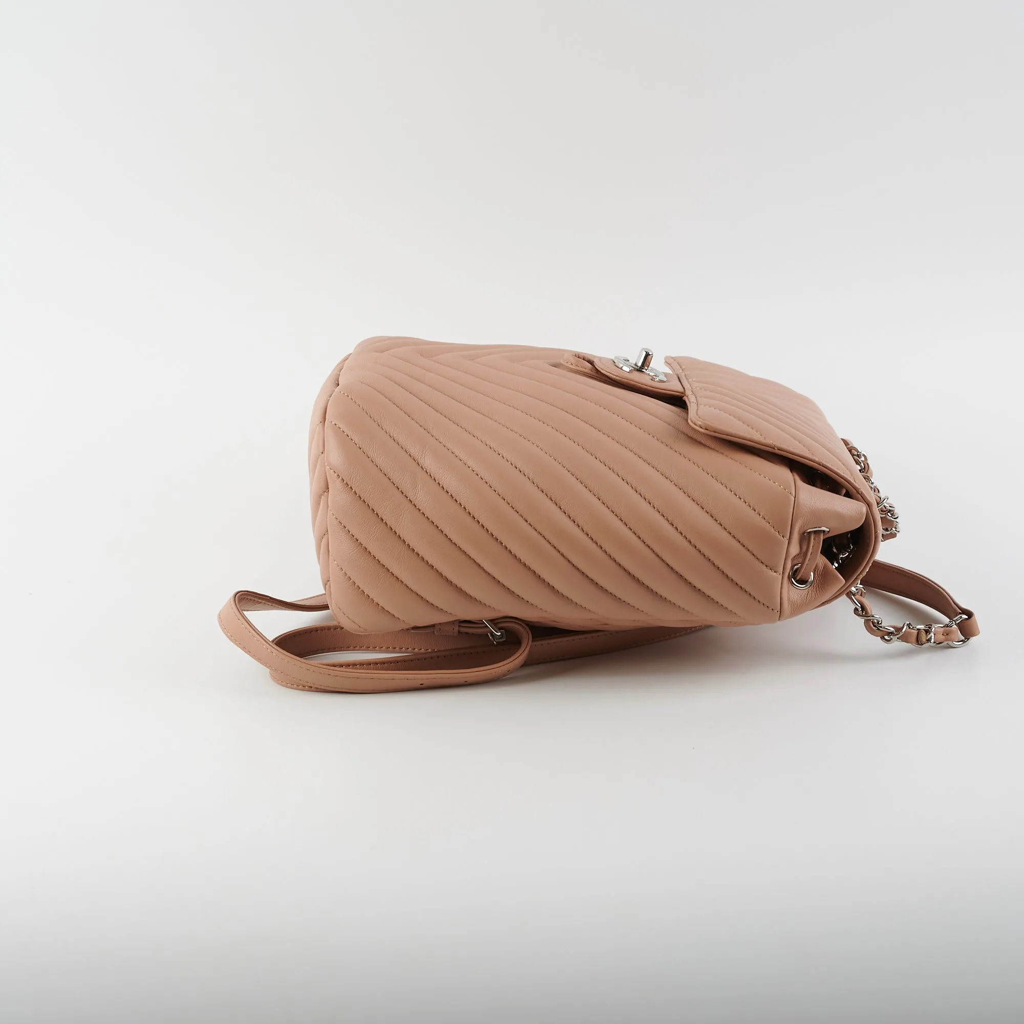 Chanel Calfskin Chevron Small Urban Spirit Backpack Nude